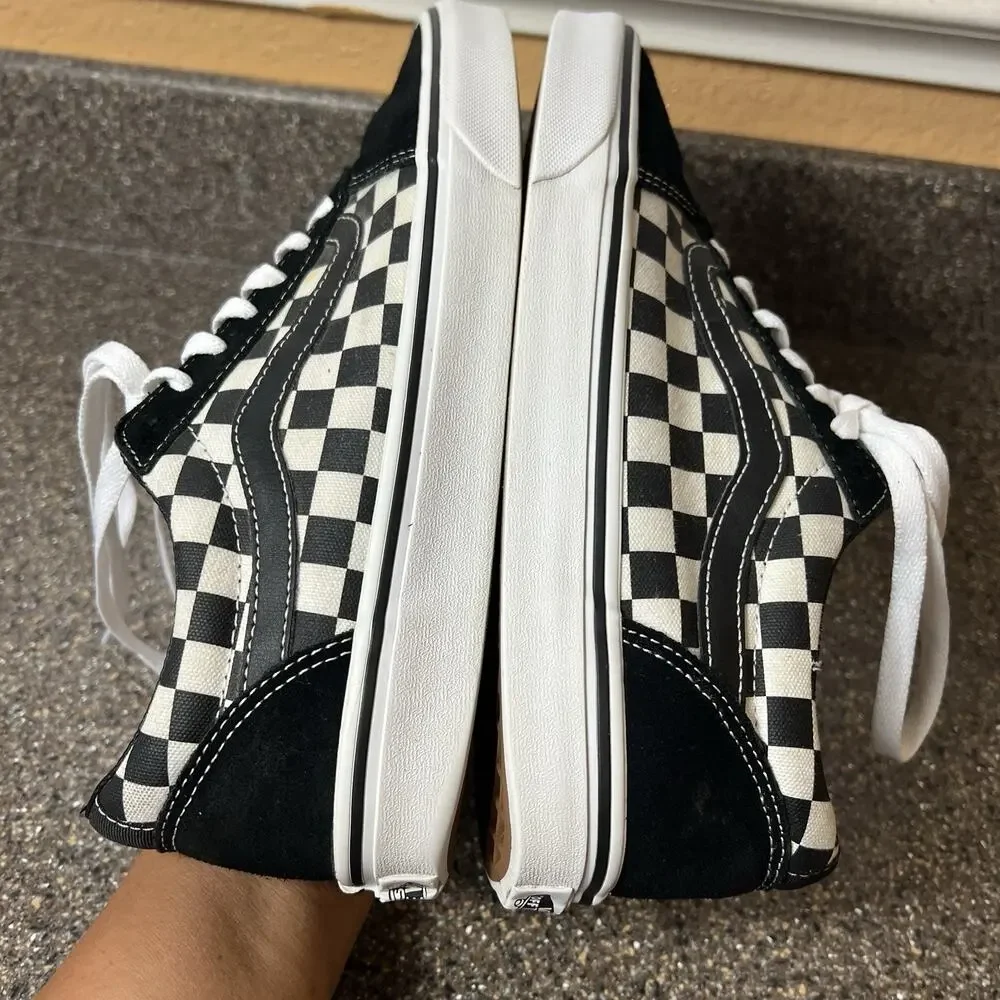 Vans Classic Men's Sz 9 Sneaker Skate Shoes Lace Up Low Black Check Suede/Canvas